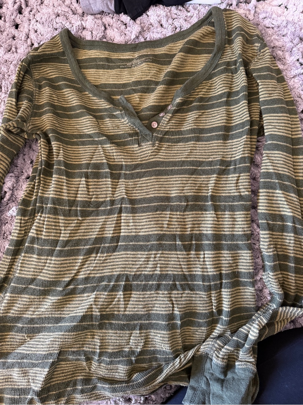 Banana Republic Olive & Tan Striped Long-Sleeve Henley